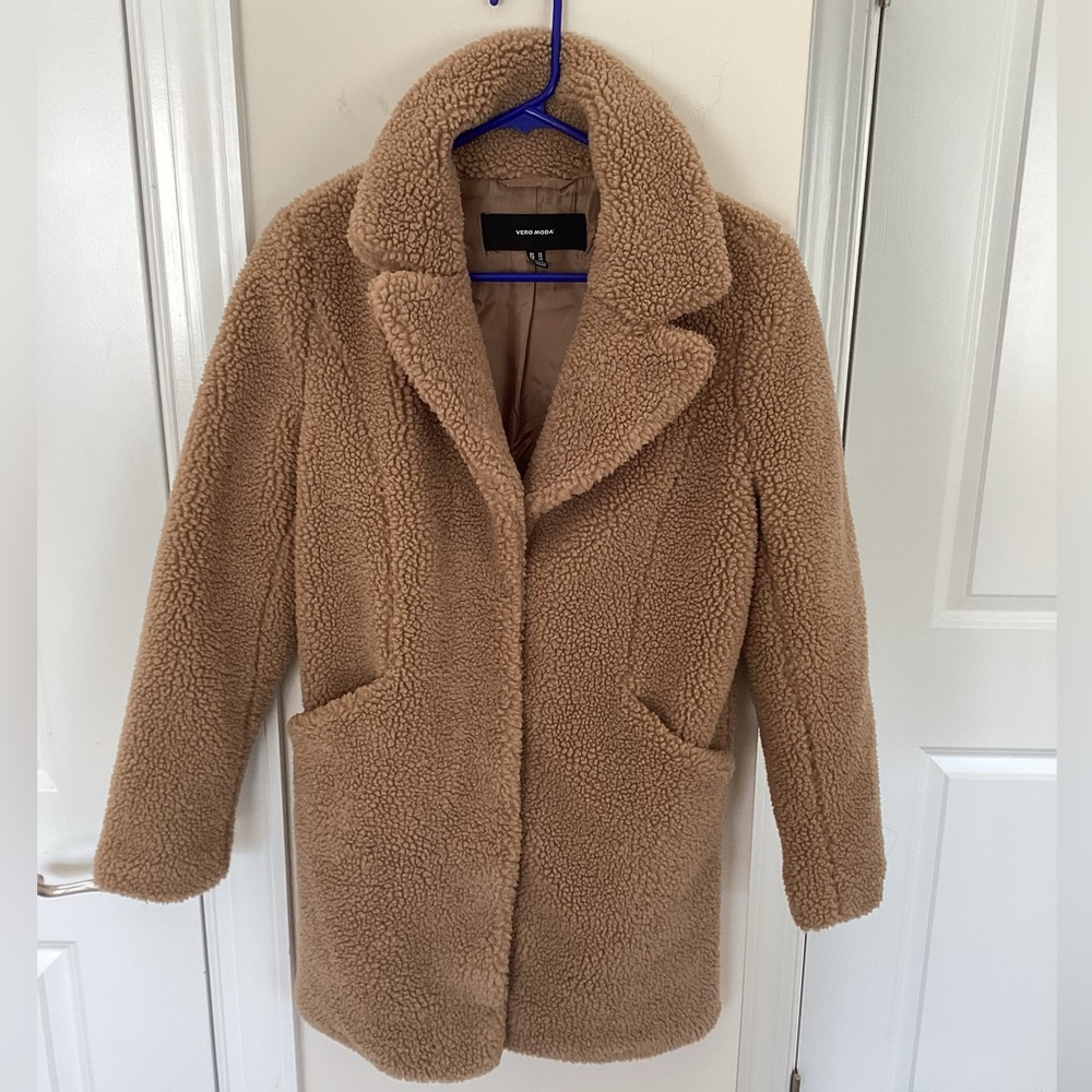 Vero Moda Camel Teddy Bear Coat, XS